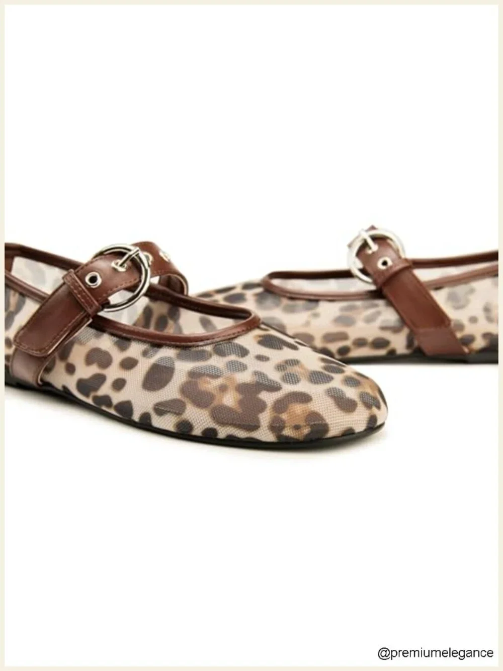 Women's Mesh Ballet Flats Round Toe Leopard Mary Jane Shoes Cushioned Comfort